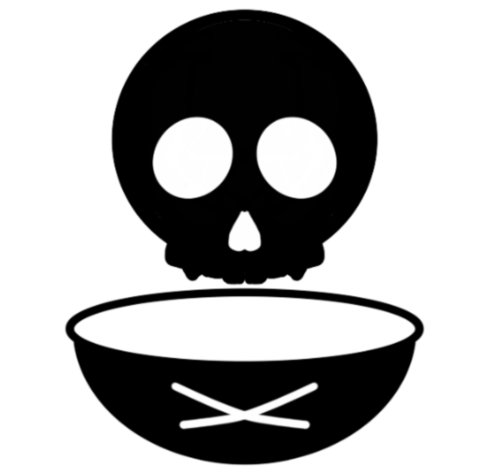 Black and white logo of a skull over a bowl