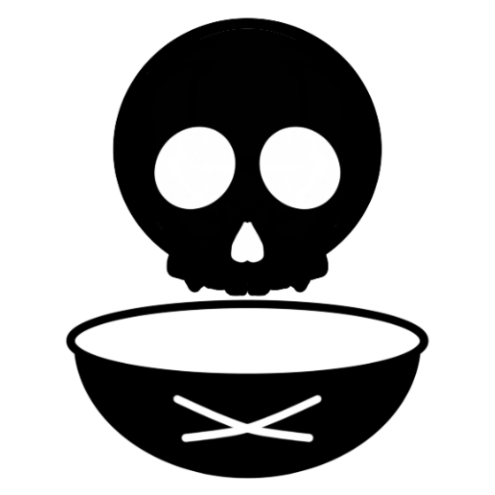 Black and white logo of a skull over a bowl